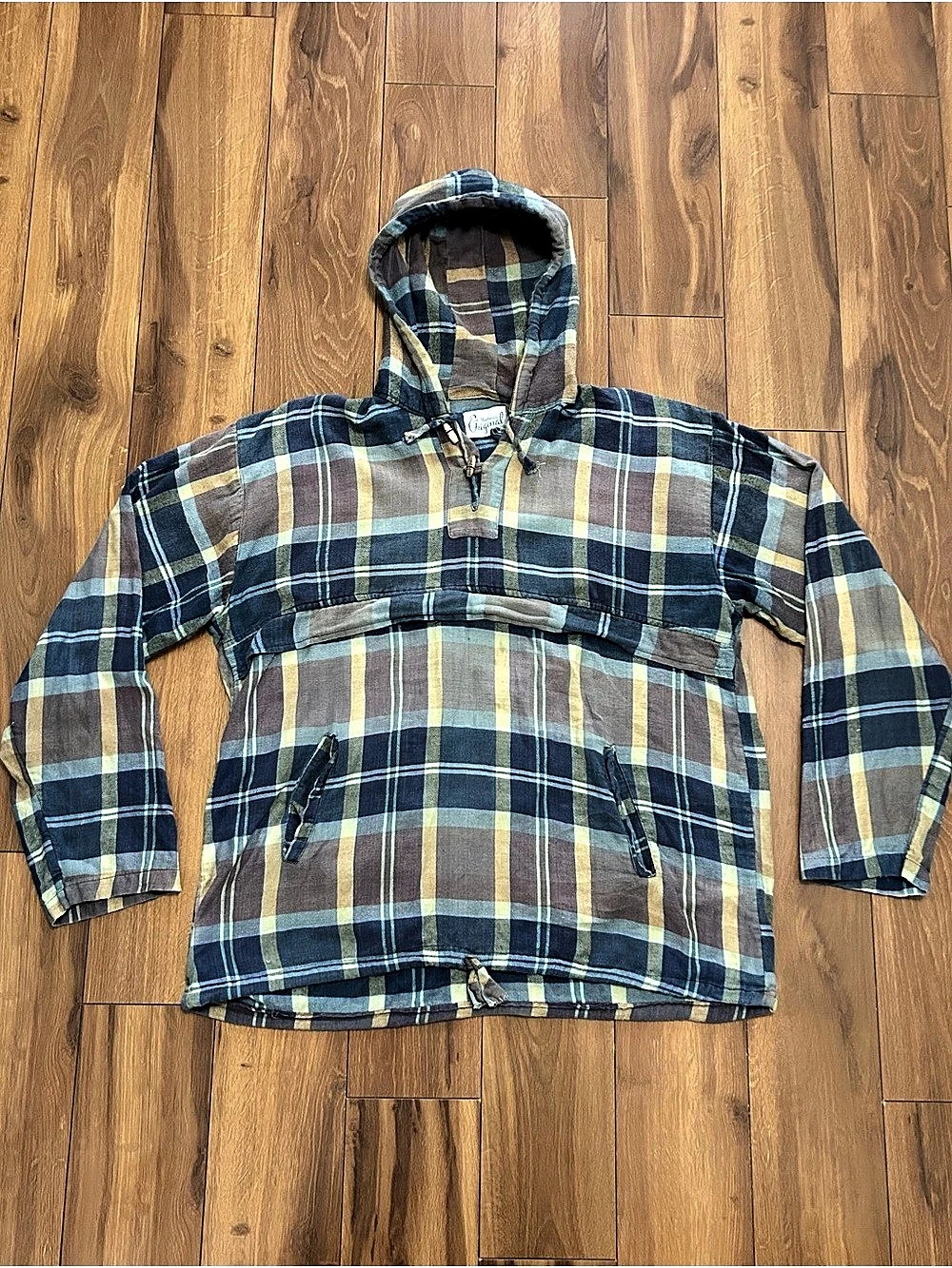 Vintage 90s Kathmandu Original Flannel Hoodie Size Large With Pockets & Toggles